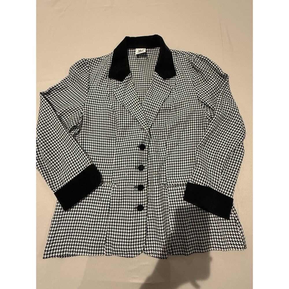 Maggie Lawrence Houndstooth Blazer Subtle Sparkle Velvet Trim Made USA